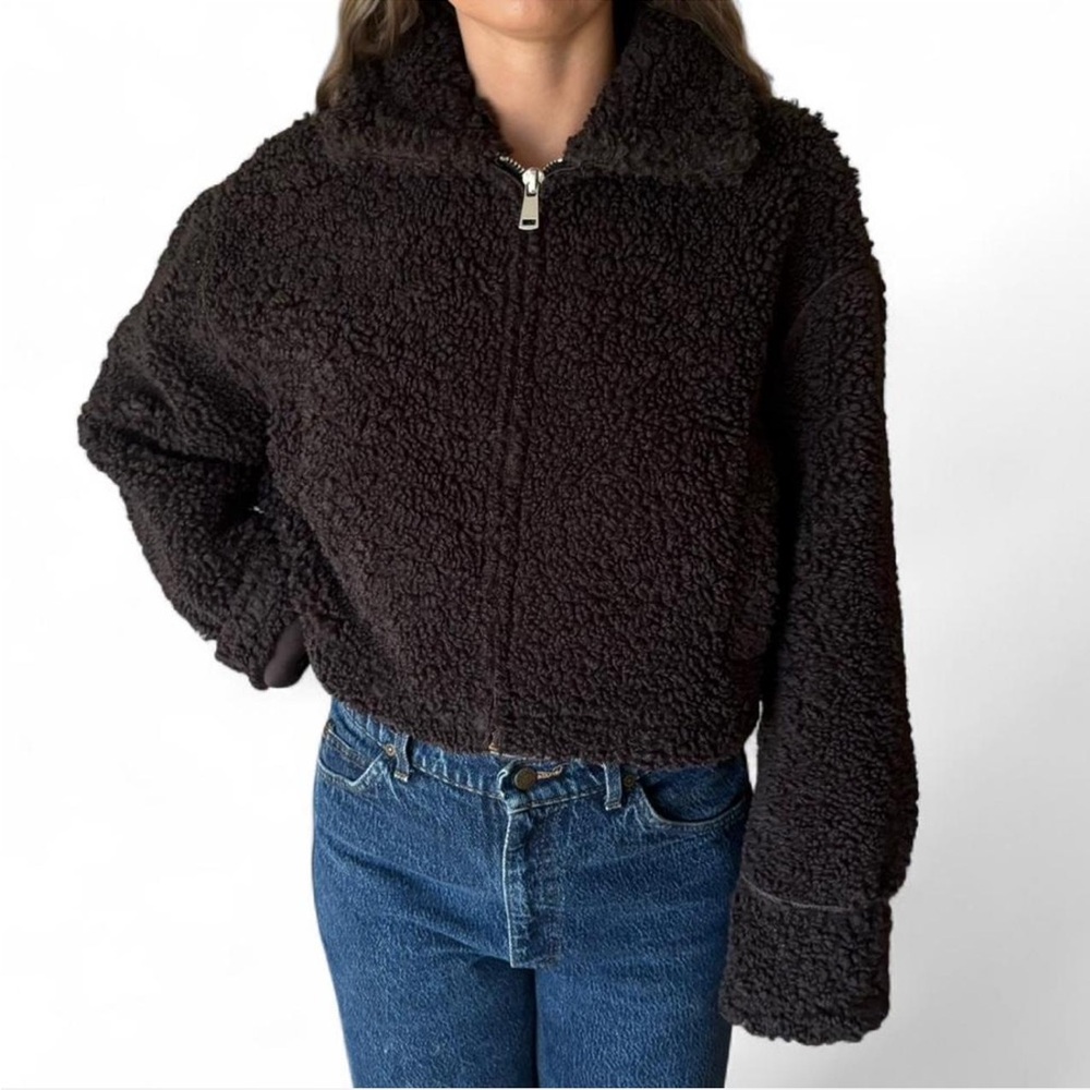 ASOS Black Sherpa Cropped Zip Jacket